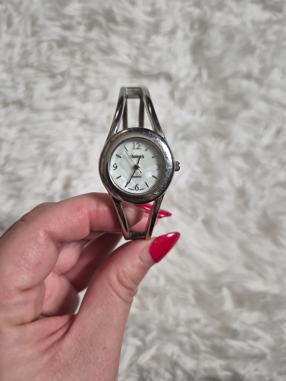 Vintage Y2K Claire's Watch Silver Tone Hinge Bracelet Style Hinged Round Face
